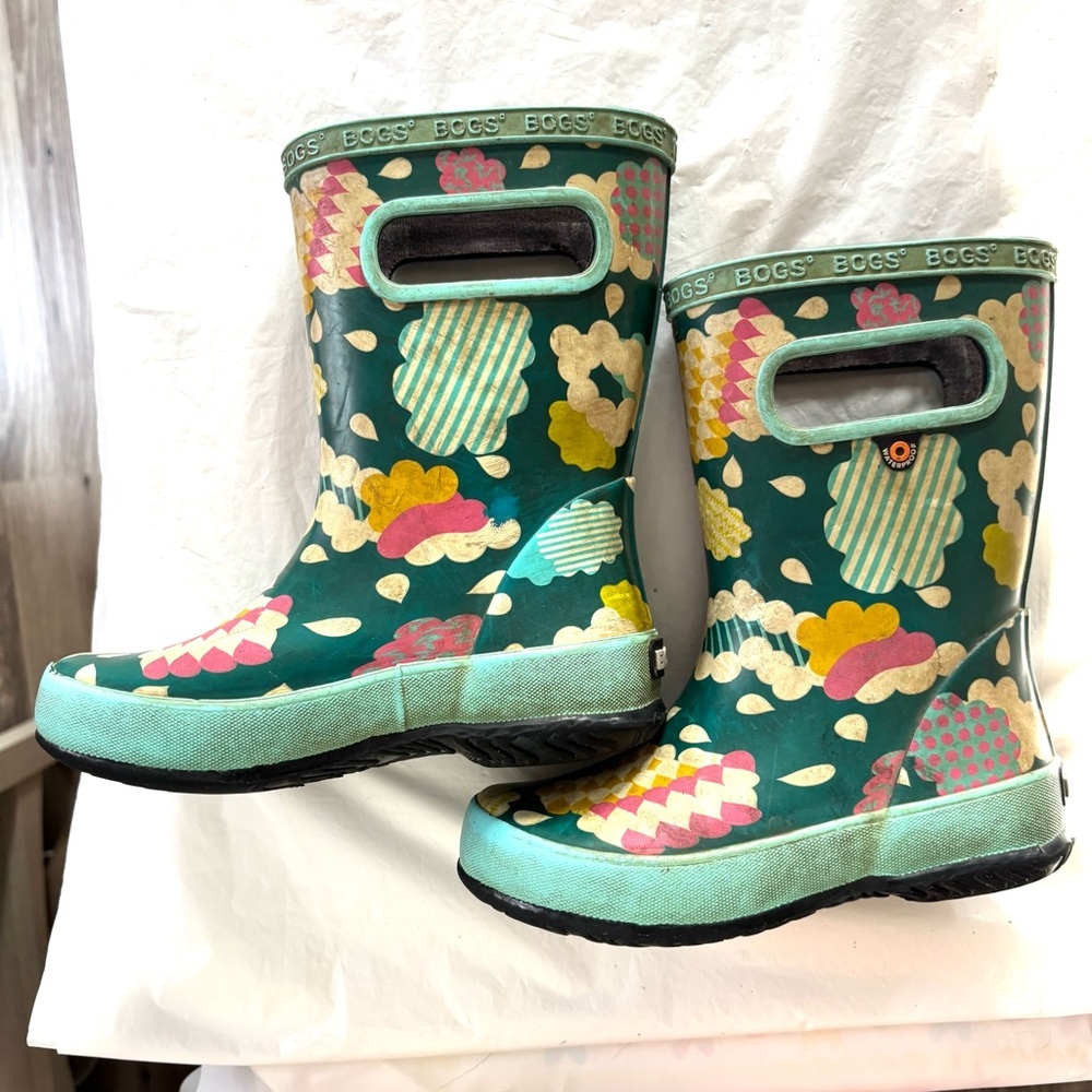 Bogs Skipper Cloud Rain boots Blue and Yellow Floral SZ 11 Worn - Picture 14 of 14